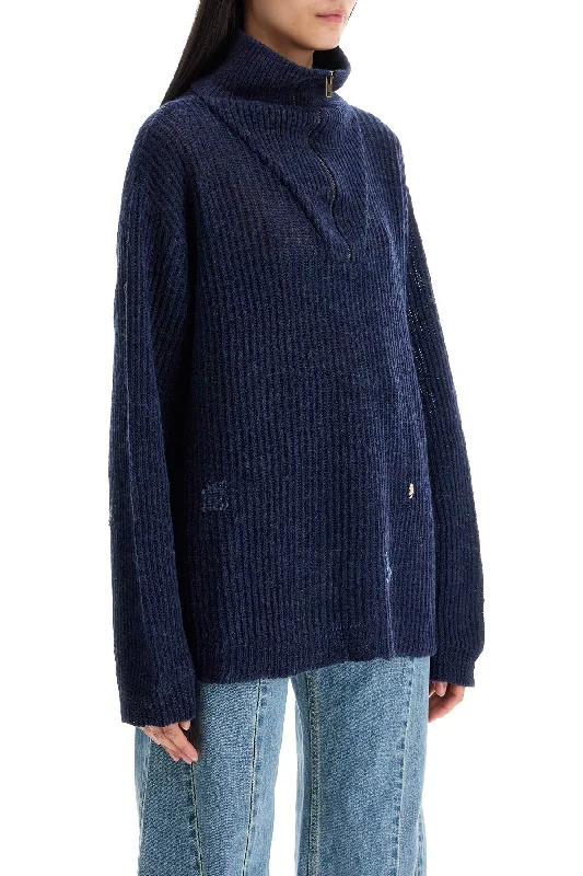 Maison Margiela Linen And Wool Blend Sweater Toggled Drawstring Belted