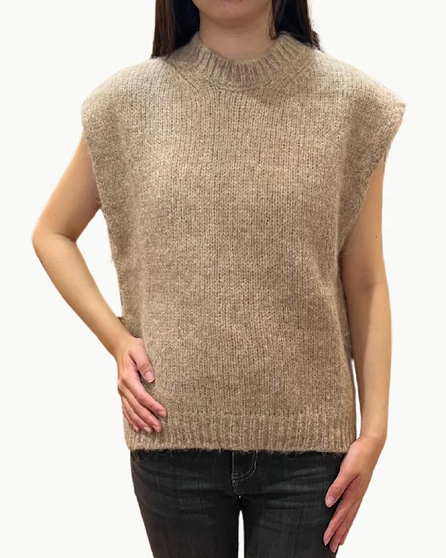 Maori Woman Knit Pullover Sweater In Beige And Gold High Neck Crew Neck V-Neck