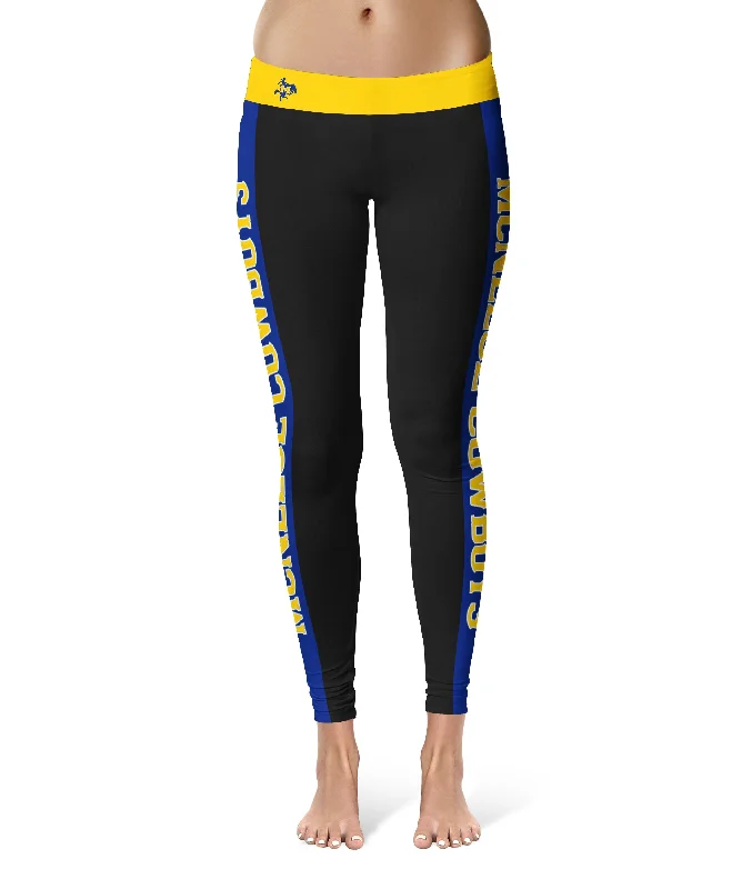 McNeese State University Cowboys Game Day Blue Stripes Black Yoga Leggings for Women by Vive La Fete Fashionable Seamless Leggings