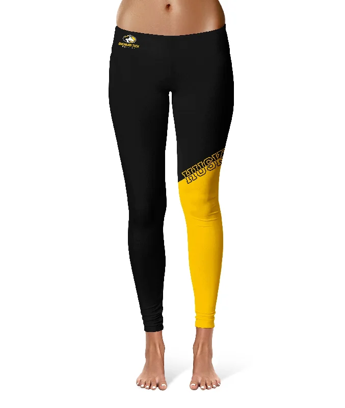 Michigan Tech Huskies MTU Game Day Leg Color Block Black Gold Yoga Leggings for Women by Vive La Fete Chic Smooth Fit Leggings