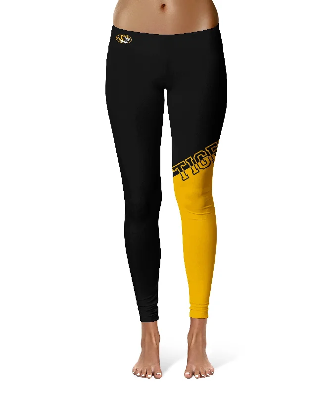 Missouri Tigers MU Game Day Leg Color Block Black Gold Yoga Leggings for Women by Vive La Fete Cozy Yoga Compression Leggings