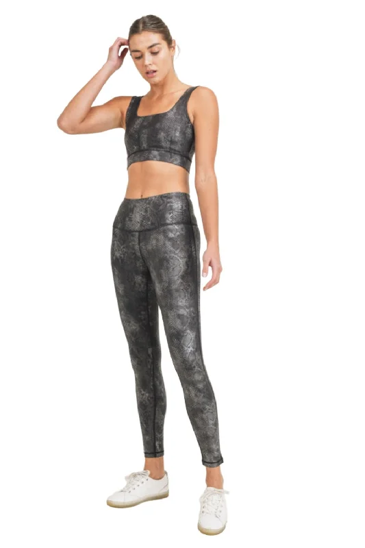 Mono B Grey Snake Foil Print High Waist Leggings APH3008 and Plus Casual Sporty Leggings