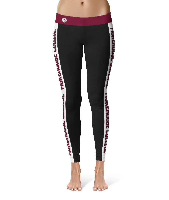 Morehouse Maroon Tigers Game Day White Stripes Black Yoga Leggings for Women by Vive La Fete Comfortable Capri-Length Leggings