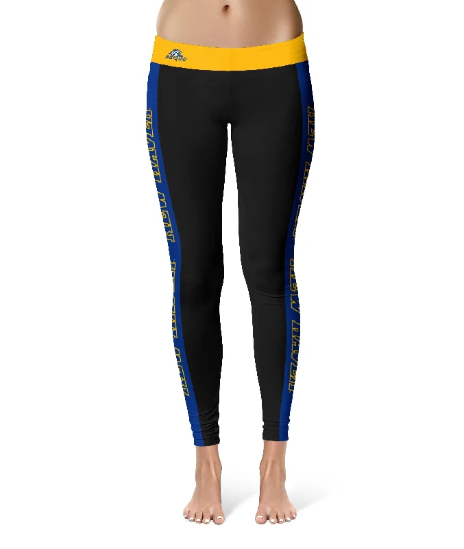 New Haven Chargers Game Day Blue Stripes Black Yoga Leggings for Women by Vive La Fete Comfortable Stretch Leggings