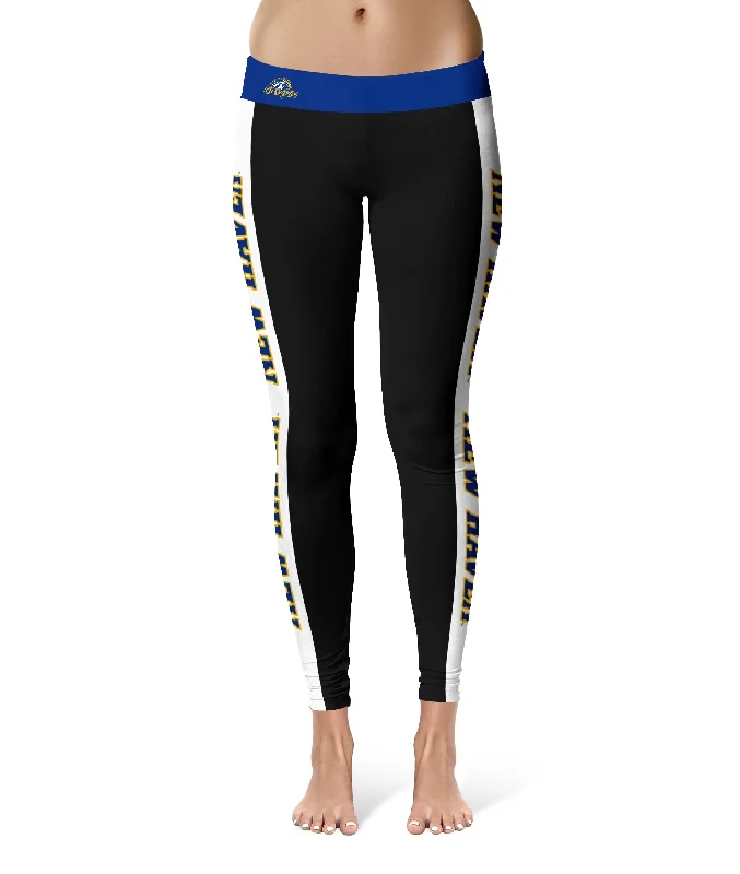 New Haven Chargers Game Day White Stripes Black Yoga Leggings for Women by Vive La Fete Chic Workout Leggings