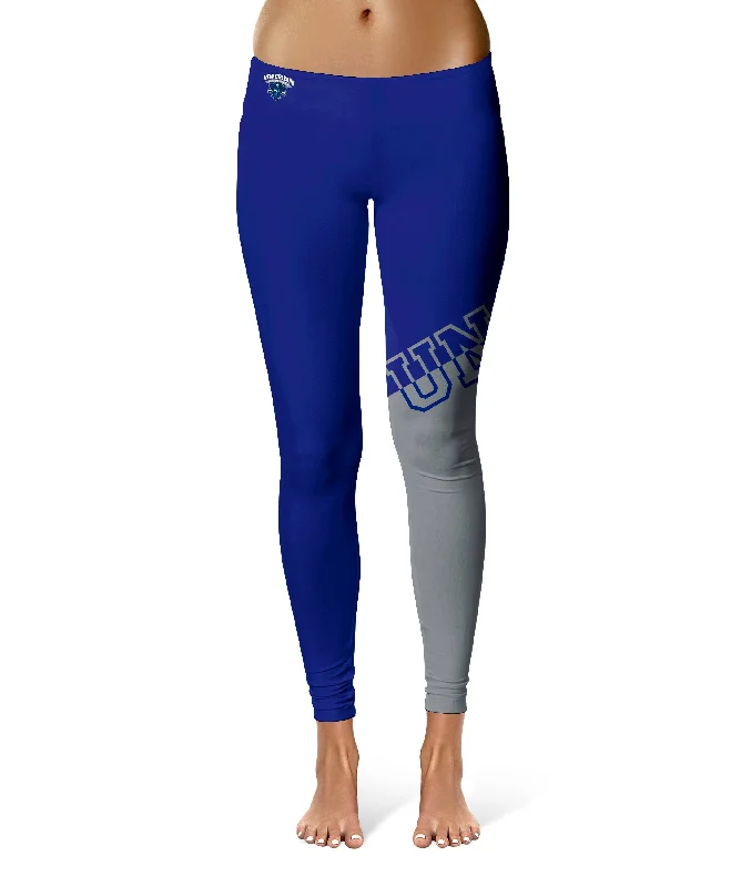 New Orleans Privateers UNO Game Day Leg Color Block Blue Gray Yoga Leggings for Women by Vive La Fete Fashionable Fitted Workout Leggings