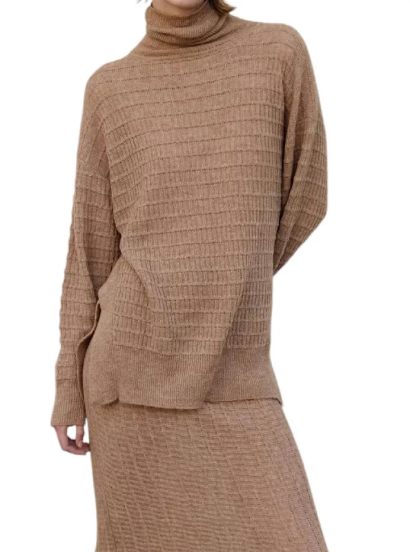 Nuna Sweater In Taupe Turtle Neck Boat Neck Asymmetrical Neck