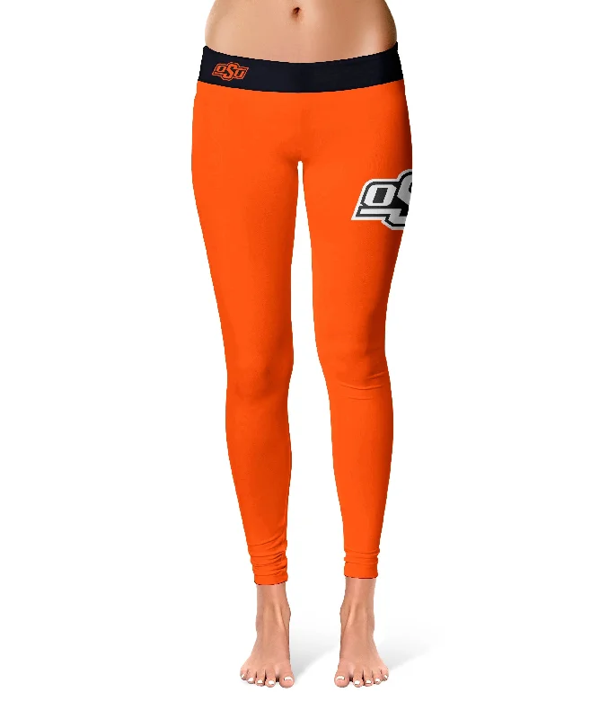 Oklahoma State Cowboys Game Day Logo on Thigh Orange Yoga Leggings for Women by Vive La Fete Chic Velvet Soft Leggings