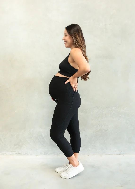 RIBBED MATERNITY 7/8 LEGGING ONYX Trendy Seamless Fit Leggings