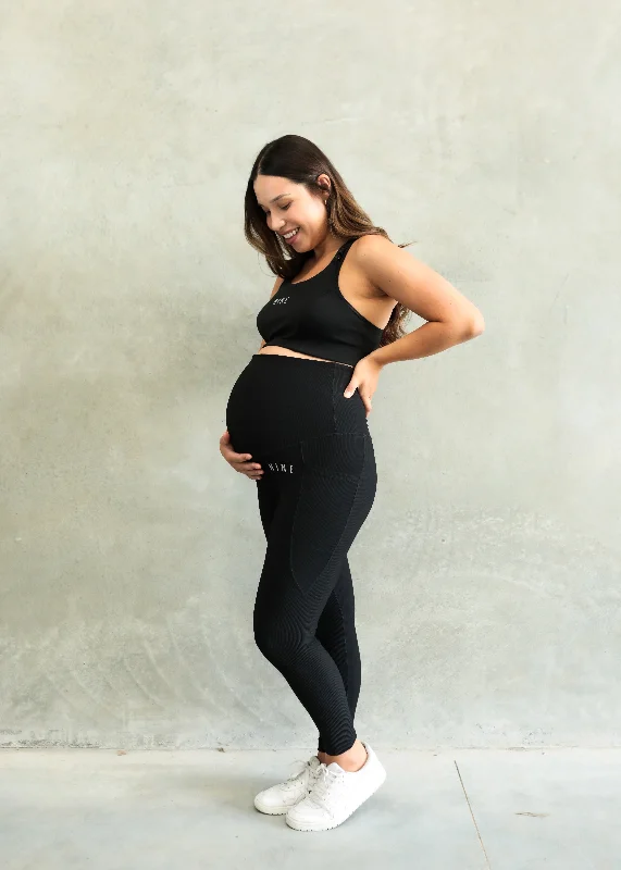 RIBBED MATERNITY FULL LENGTH LEGGING ONYX Cozy Workout Performance Leggings