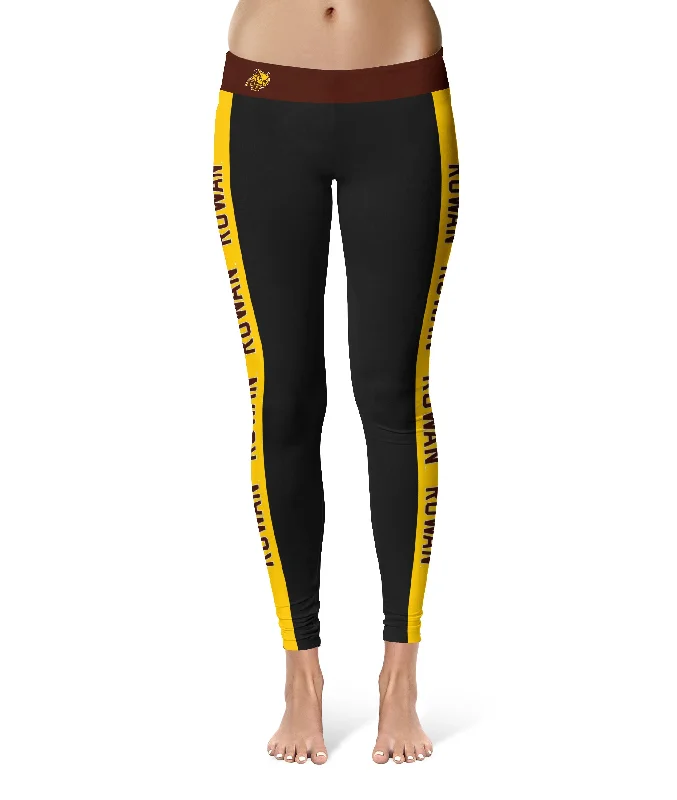 Rowan University Profs RU Game Day Gold Stripes Black Yoga Leggings for Women by Vive La Fete Stylish Stretch-Waist Leggings