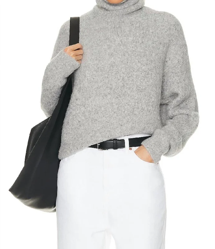 Sierra Sweater In Light Grey Melange Hooded Caped Shawl Collar