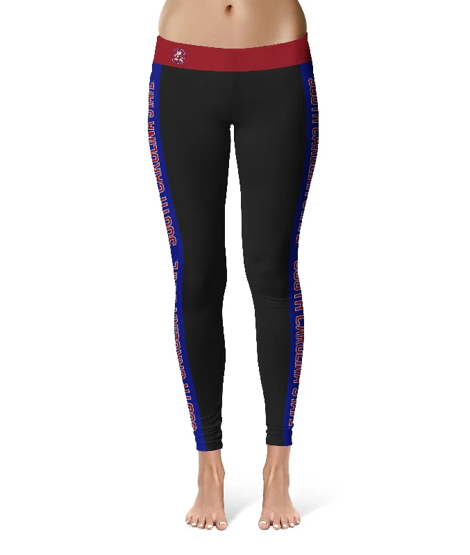 South Carolina State Bulldogs Game Day Blue Stripes Black Yoga Leggings for Women by Vive La Fete Comfortable Compression Leggings