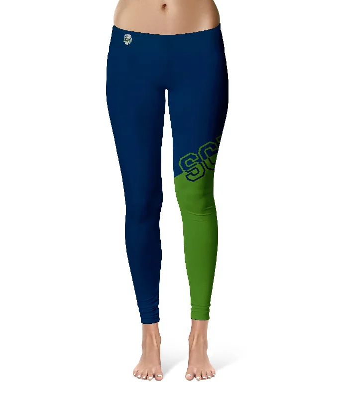 State College of Florida Manatees Game Day Leg Color Block Blue Green Yoga Leggings for Women by Vive La Fete Elegant Velvet Leggings