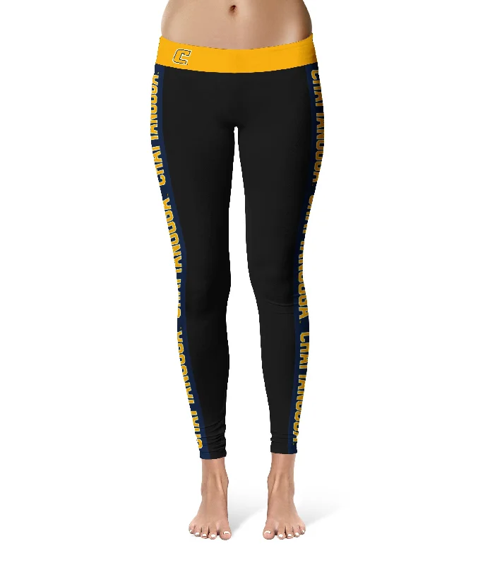 Tennessee Chattanooga Mocs Game Day Blue Stripes Black Yoga Leggings for Women by Vive La Fete Elegant Velvet Leggings