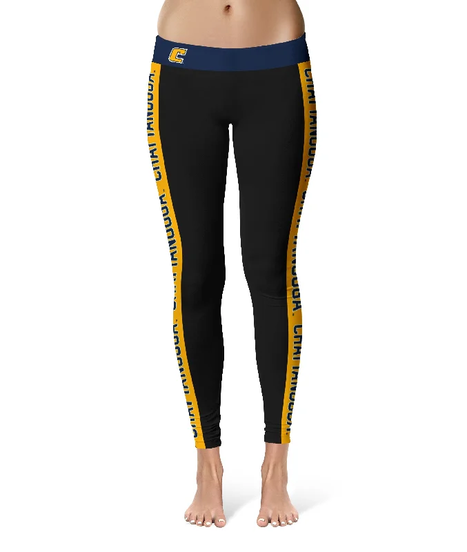 Tennessee Chattanooga Mocs Game Day Gold Stripes Black Yoga Leggings for Women by Vive La Fete Elegant Metallic Leggings