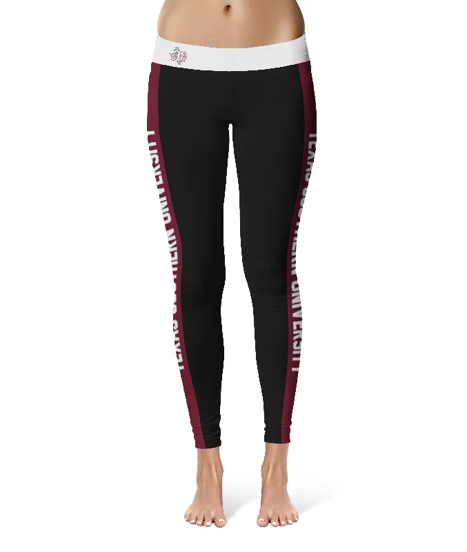 Texas Southern Tigers Game Day Maroon Stripes Black Yoga Leggings for Women by Vive La Fete Stylish Ultra Stretch Leggings