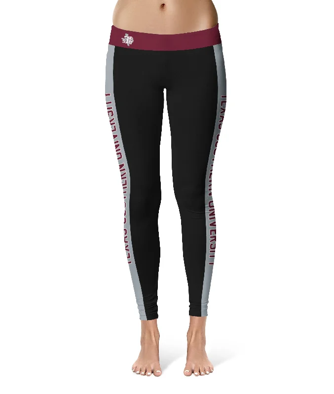 Texas Southern Tigers Game Day White Stripes Black Yoga Leggings for Women by Vive La Fete Cozy Textured Workout Leggings