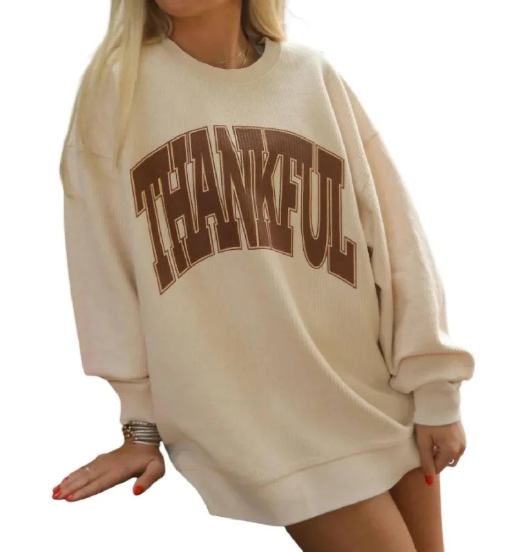 Thankful Corded Sweater In Cream Fleece Sweater Nylon Polyester