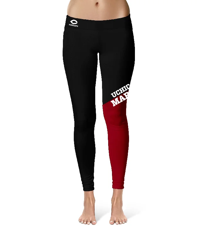 University of Chicago Maroons Game Day Leg Color Block Black Maroon Yoga Leggings for Women by Vive La Fete Comfortable Slip-On Compression Leggings