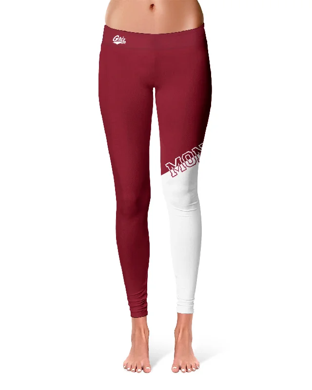 University of Montana Grizzlies Game Day Leg Color Block Maroon White Yoga Leggings for Women by Vive La Fete Comfortable Zip-Up Leggings