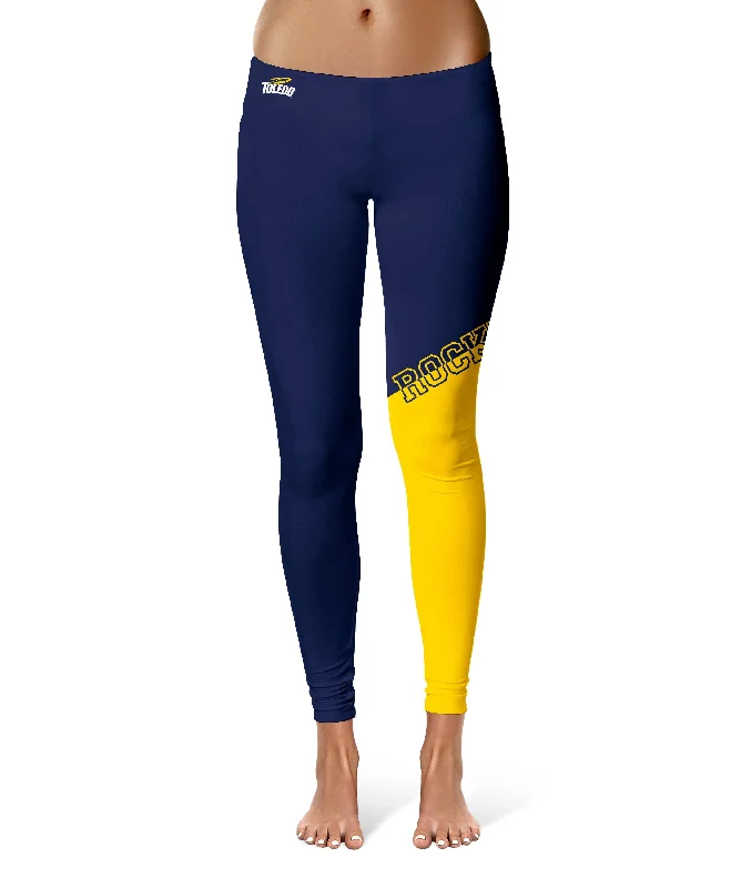 University of Toledo Rockets Game Day Leg Color Block Blue Gold Yoga Leggings for Women by Vive La Fete Comfortable Ribbed Sports Leggings