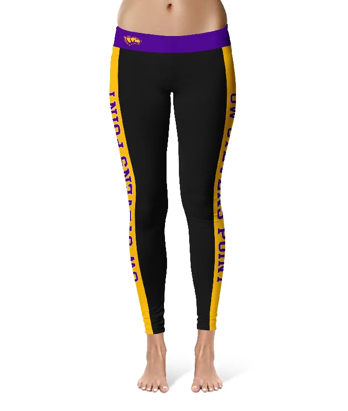 UW-Stevens Point Pointers UWSP Game Day Gold Stripes Black Yoga Leggings for Women by Vive La Fete Trendy High-Compression Leggings