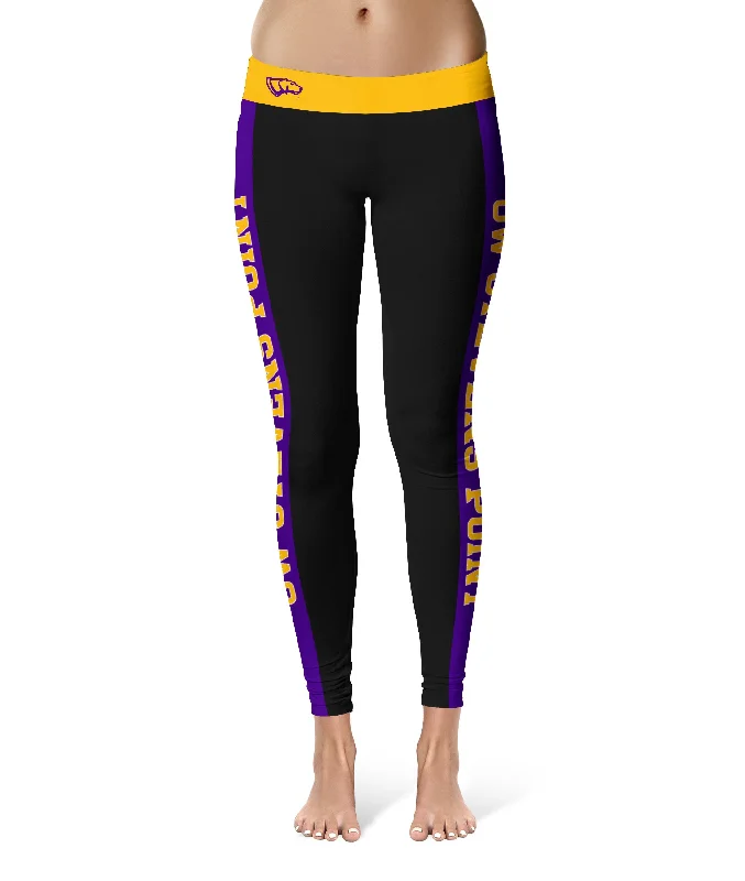 UW-Stevens Point Pointers UWSP Game Day Purple Stripes Black Yoga Leggings for Women by Vive La Fete Elegant Animal Print Leggings