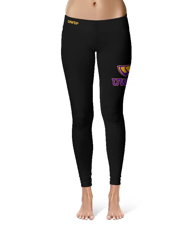 UW-Stevens Point Pointers UWSP Large Logo on Thigh Black Yoga Leggings for Women by Vive La Fete Stylish Colorful Activewear Leggings