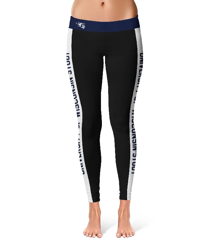 UW Wisconsin Stout Blue Devils Game Day White Stripes Black Yoga Leggings for Women by Vive La Fete Fashionable High-Rise Leggings