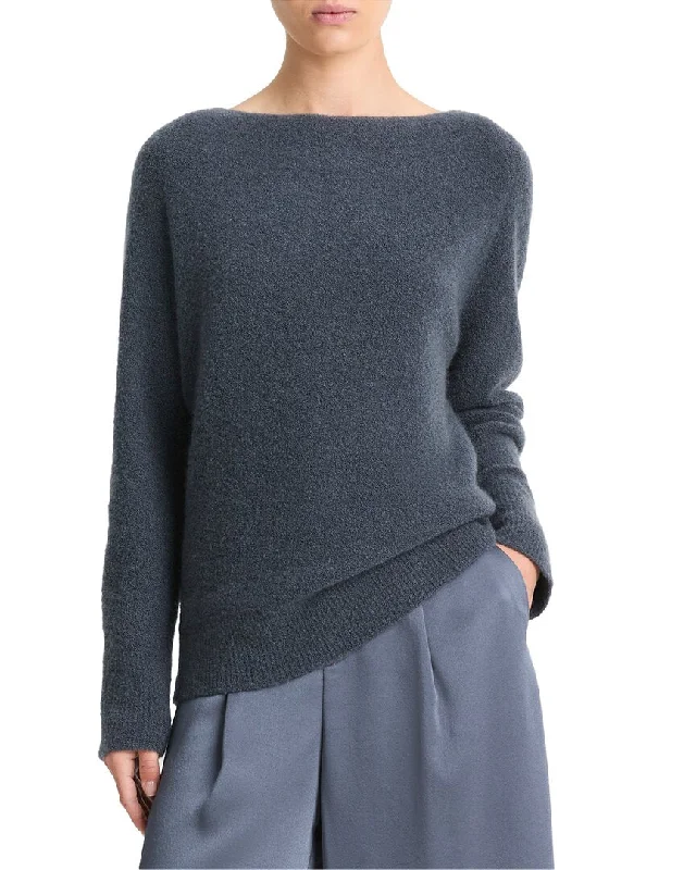 Vince Boucle Raglan Boatneck Wool & Cashmere-Blend Sweater Iron Safe Non-Iron Wrinkle Free