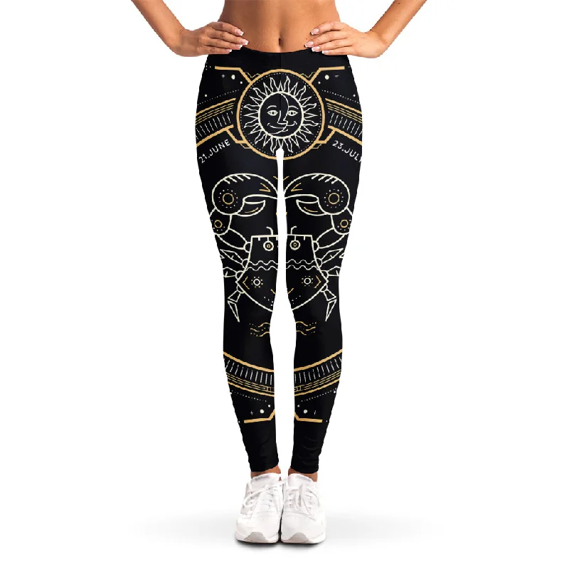 Vintage Cancer Zodiac Sign Print Women's Leggings Elegant Animal Print Leggings