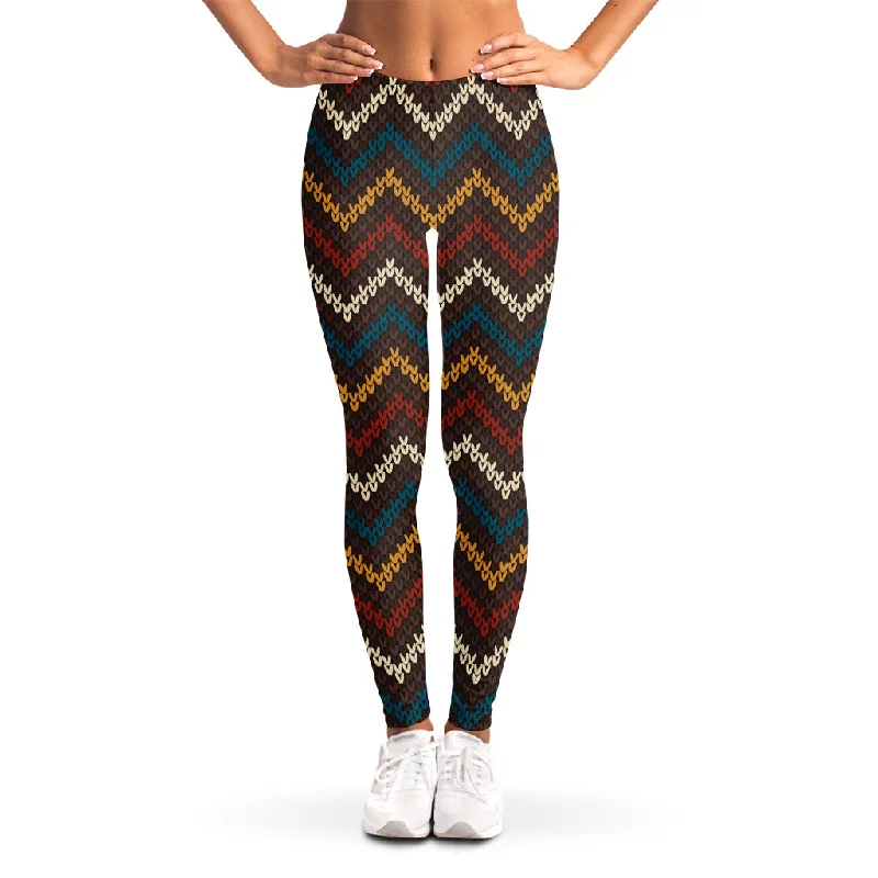 Vintage Chevron Knitted Pattern Print Women's Leggings Comfortable Running Leggings