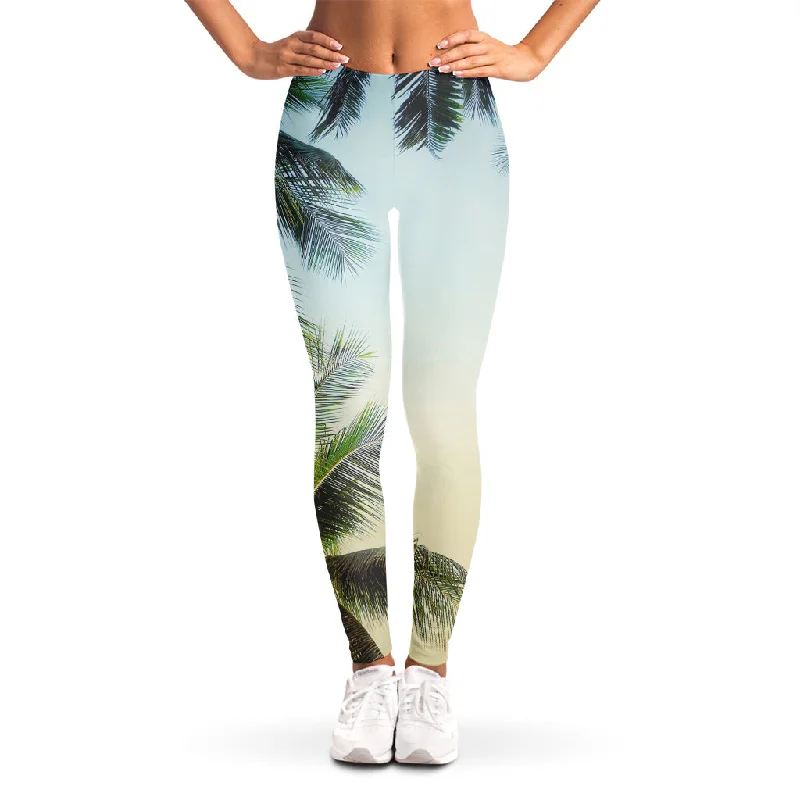 Vintage Coconut Tree Print Women's Leggings Trendy Digital Print Leggings