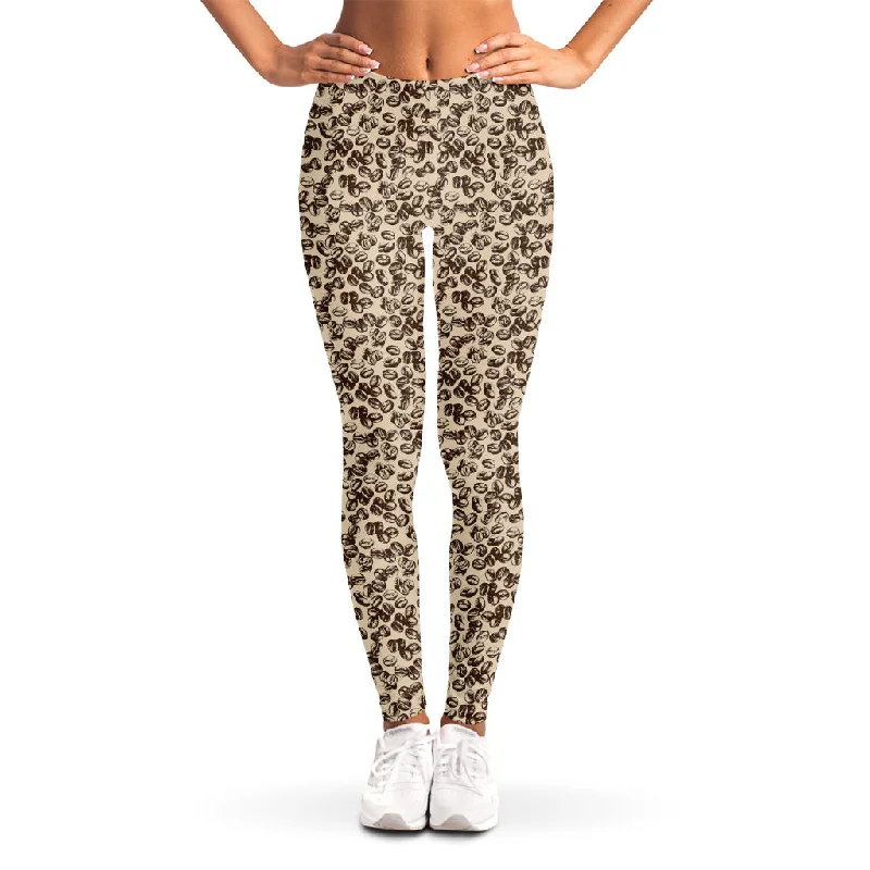 Vintage Coffee Bean Pattern Print Women's Leggings Trendy Foil Finish Leggings