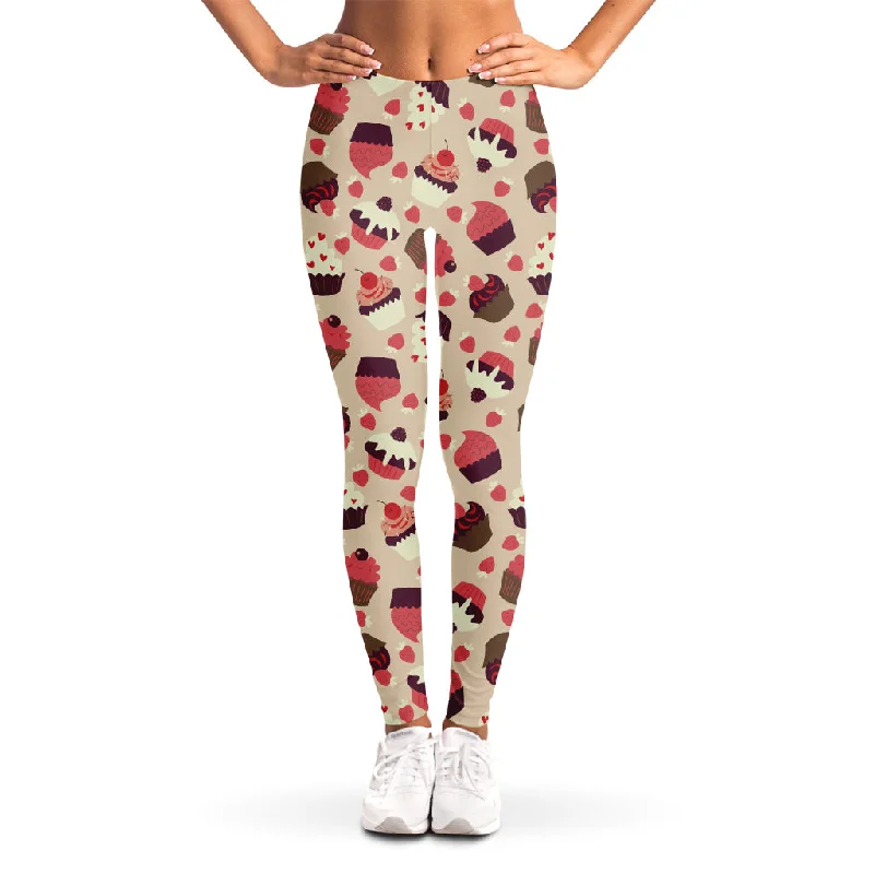 Vintage Cupcake Pattern Print Women's Leggings Comfortable Power Mesh Leggings