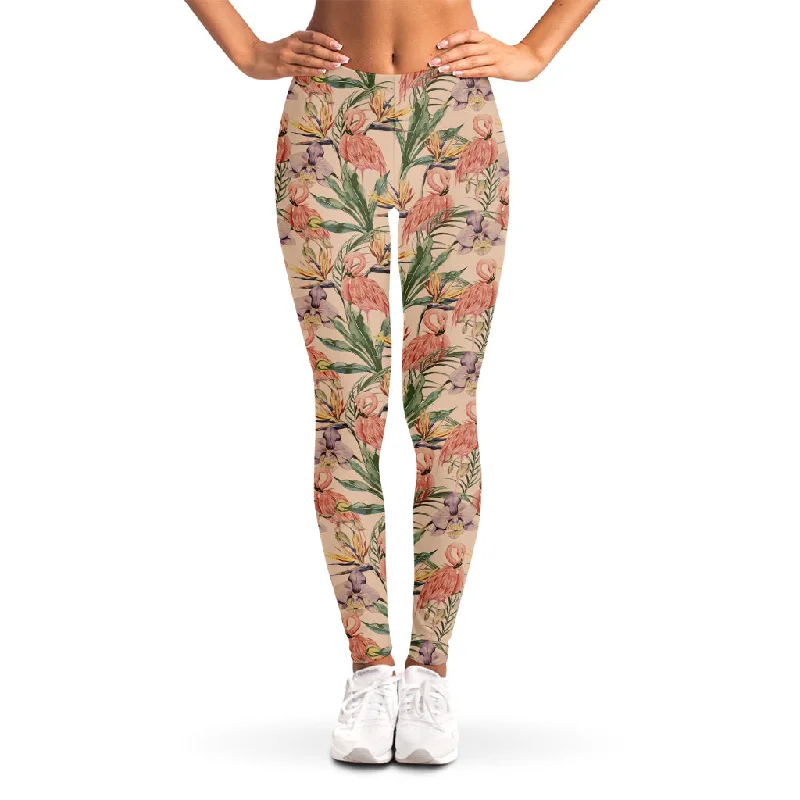 Vintage Flamingo Pattern Print Women's Leggings Trendy Activewear Leggings