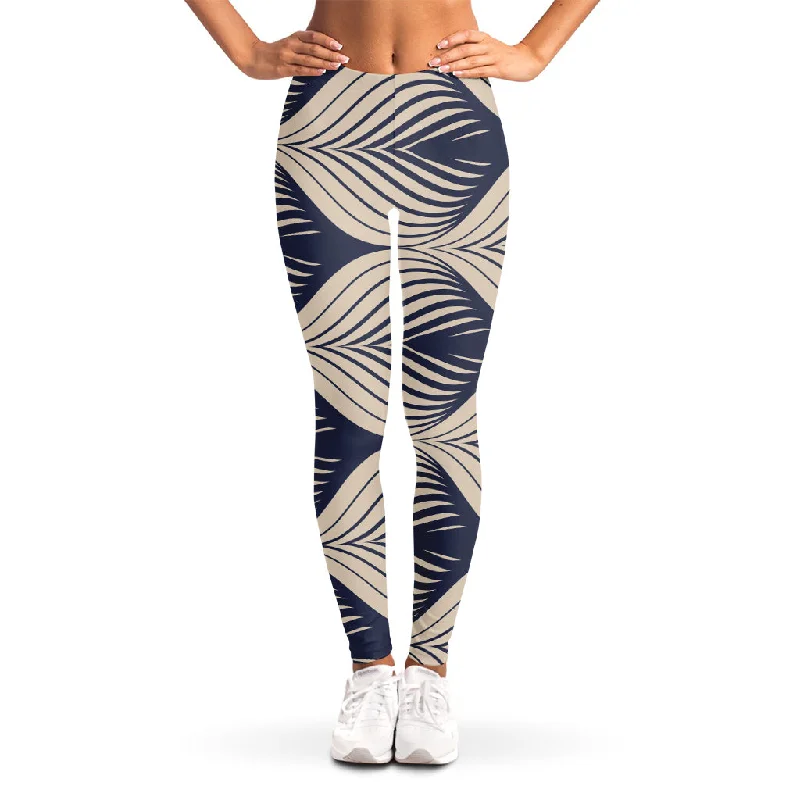 Vintage Geometric Leaf Pattern Print Women's Leggings Comfortable Stretch Leggings