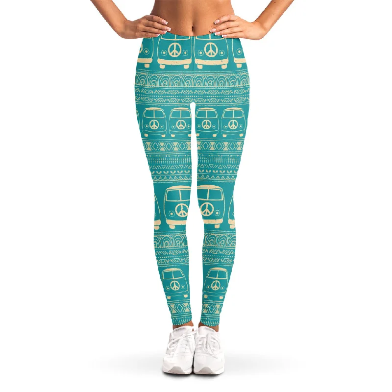 Vintage Hippie Van Pattern Print Women's Leggings Fashionable Full-Length Active Leggings