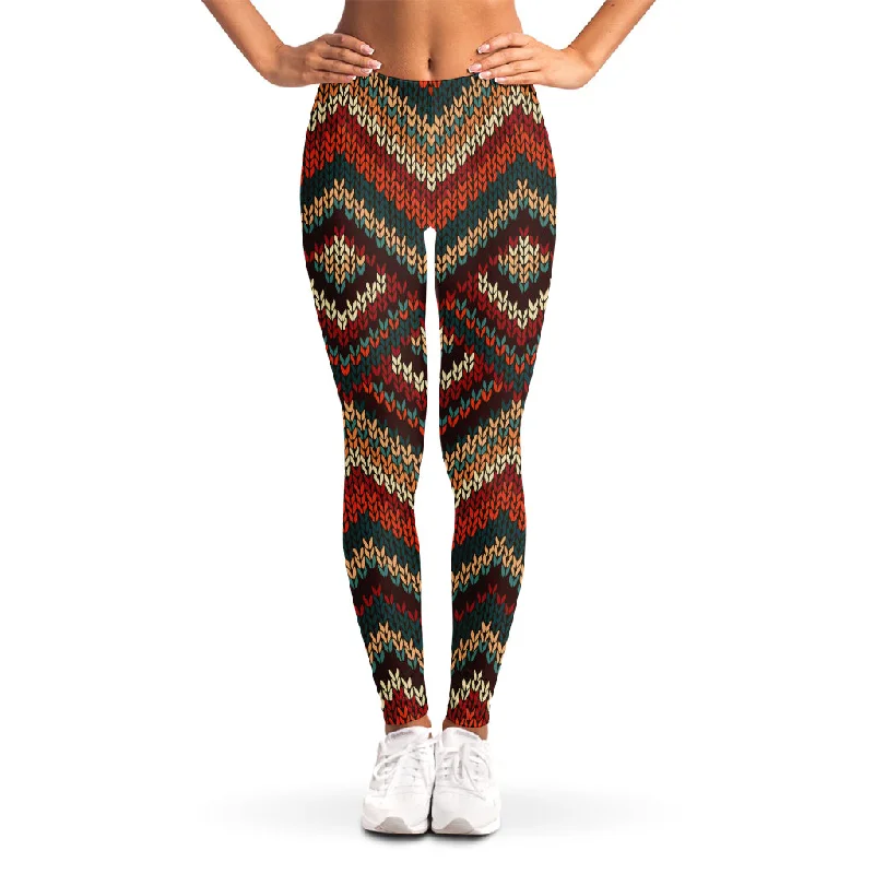 Vintage Knitted Pattern Print Women's Leggings Comfortable Printed Workout Leggings