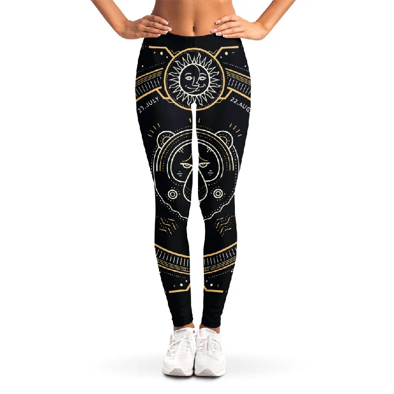 Vintage Leo Zodiac Sign Print Women's Leggings Stylish Athletic Wear Leggings