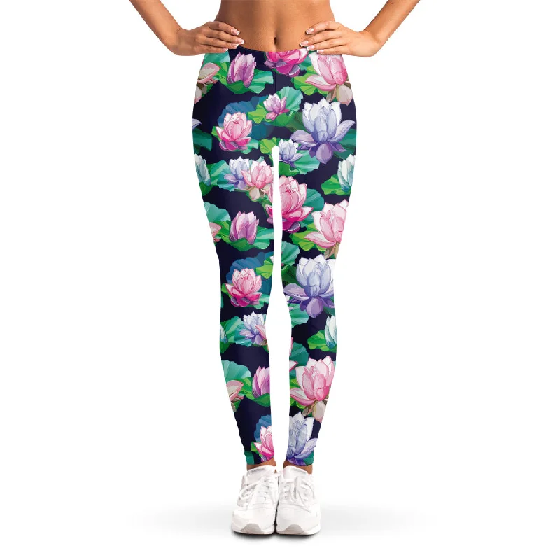 Vintage Lotus Floral Print Women's Leggings Comfortable Power Mesh Leggings