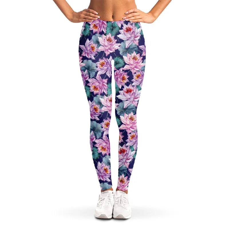 Vintage Lotus Flower Print Women's Leggings Fashionable High-Rise Leggings