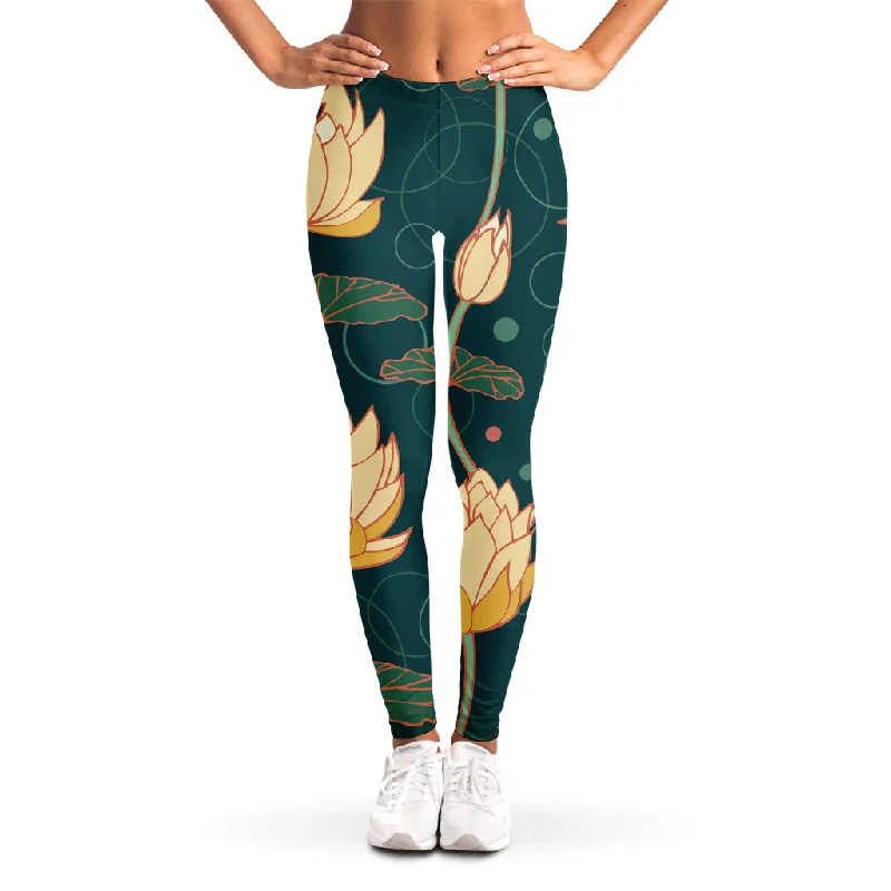 Vintage Lotus Pattern Print Women's Leggings Comfortable Running Leggings