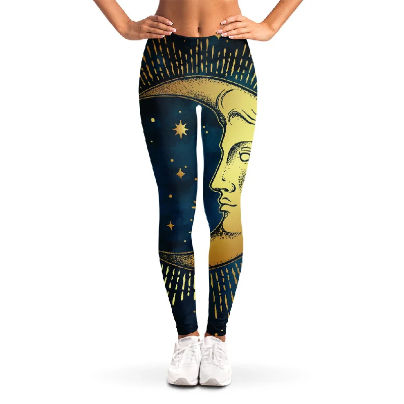 Vintage Moon And Sun Print Women's Leggings Trendy Tie-Dye Leggings