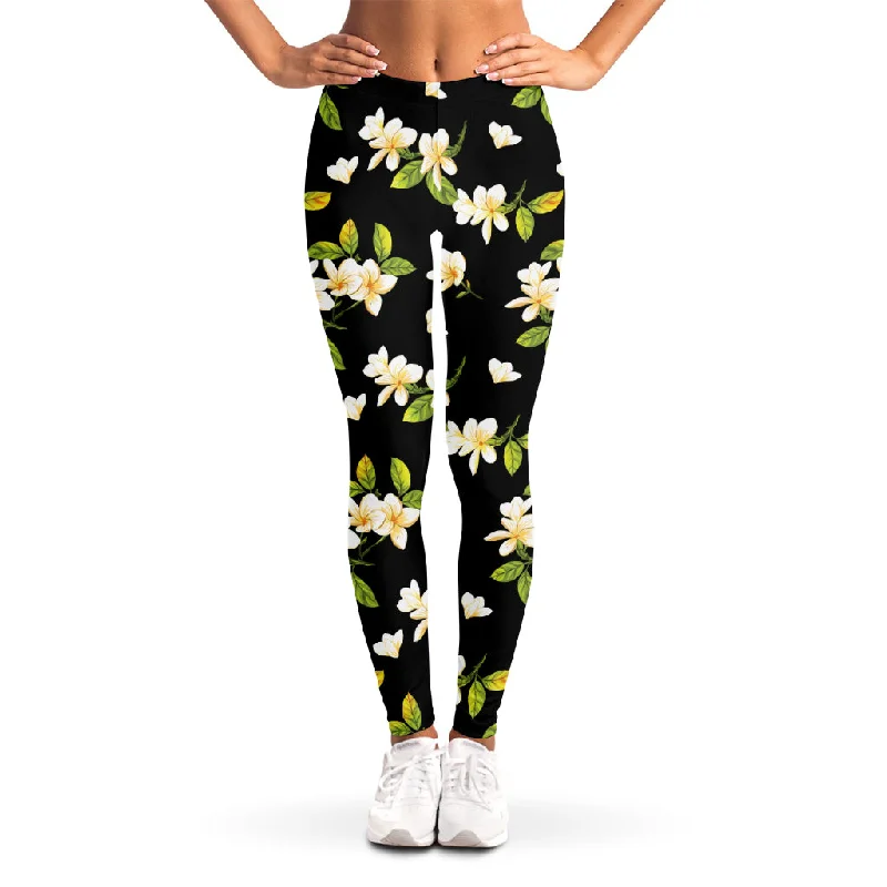 Vintage Plumeria Flower Pattern Print Women's Leggings Cozy Ribbed Leggings