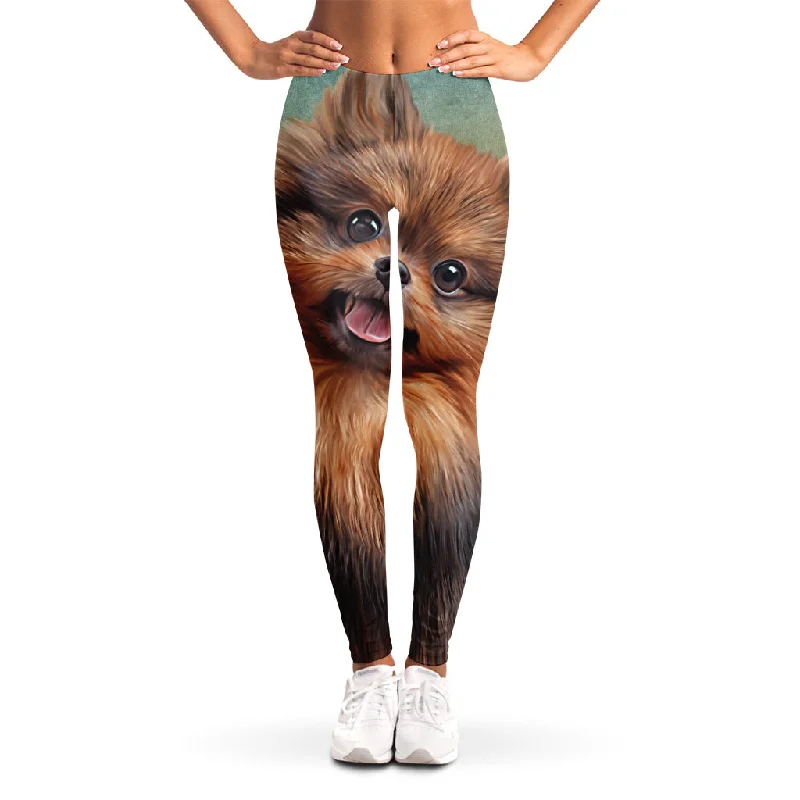 Vintage Pomeranian Portrait Women's Leggings Fashionable Lacy Detail Leggings