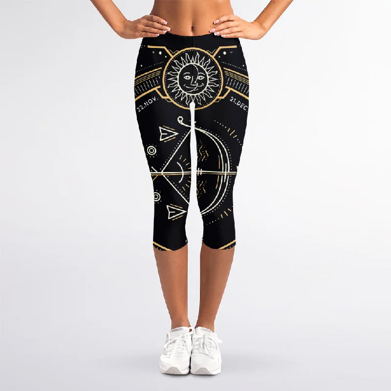 Vintage Sagittarius Zodiac Sign Print Women's Capri Leggings Fashionable Plus-Size Activewear