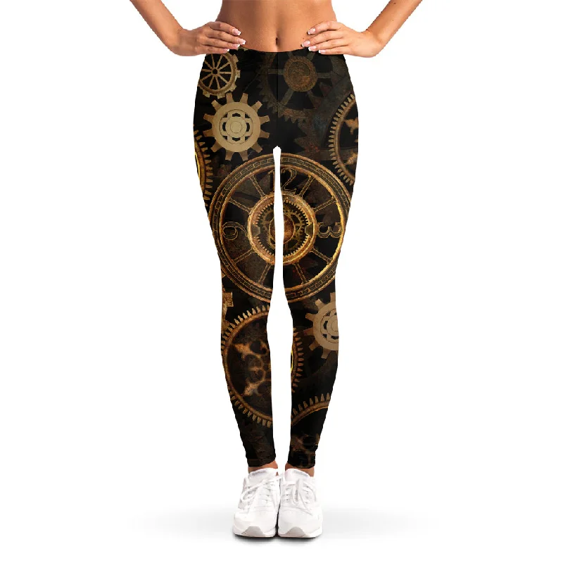 Vintage Steampunk Gears Print Women's Leggings Trendy Sweat-Wicking Workout Leggings