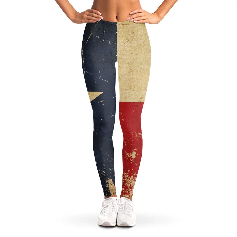 Vintage Texas Flag Print Women's Leggings Fashionable Ribbed Knit Leggings